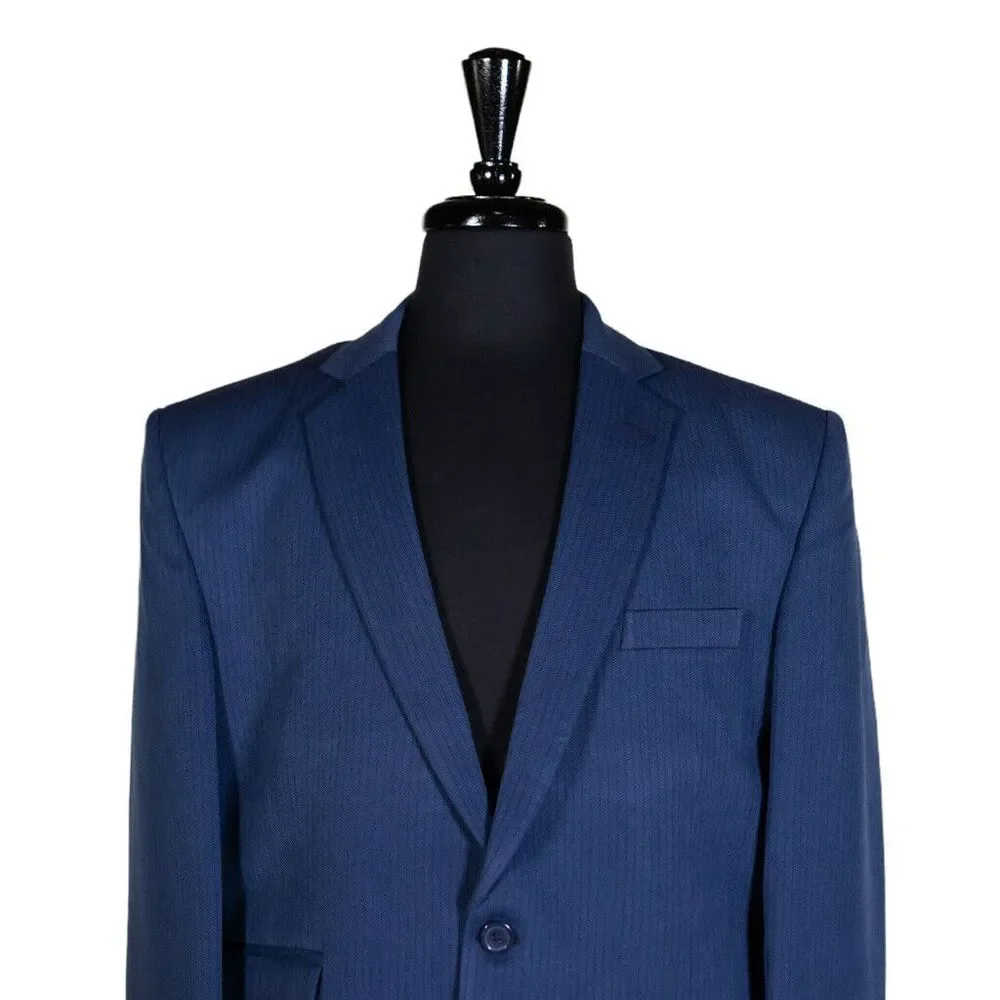 Mens Blazer Blue Striped 100% Cotton Casual Formal Jacket Wedding Sport Coat 42R - Picture 4 of 7